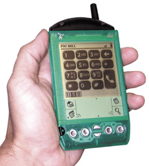 VisorPhone mated to a Visor Deluxe and displaying the dial pad.
