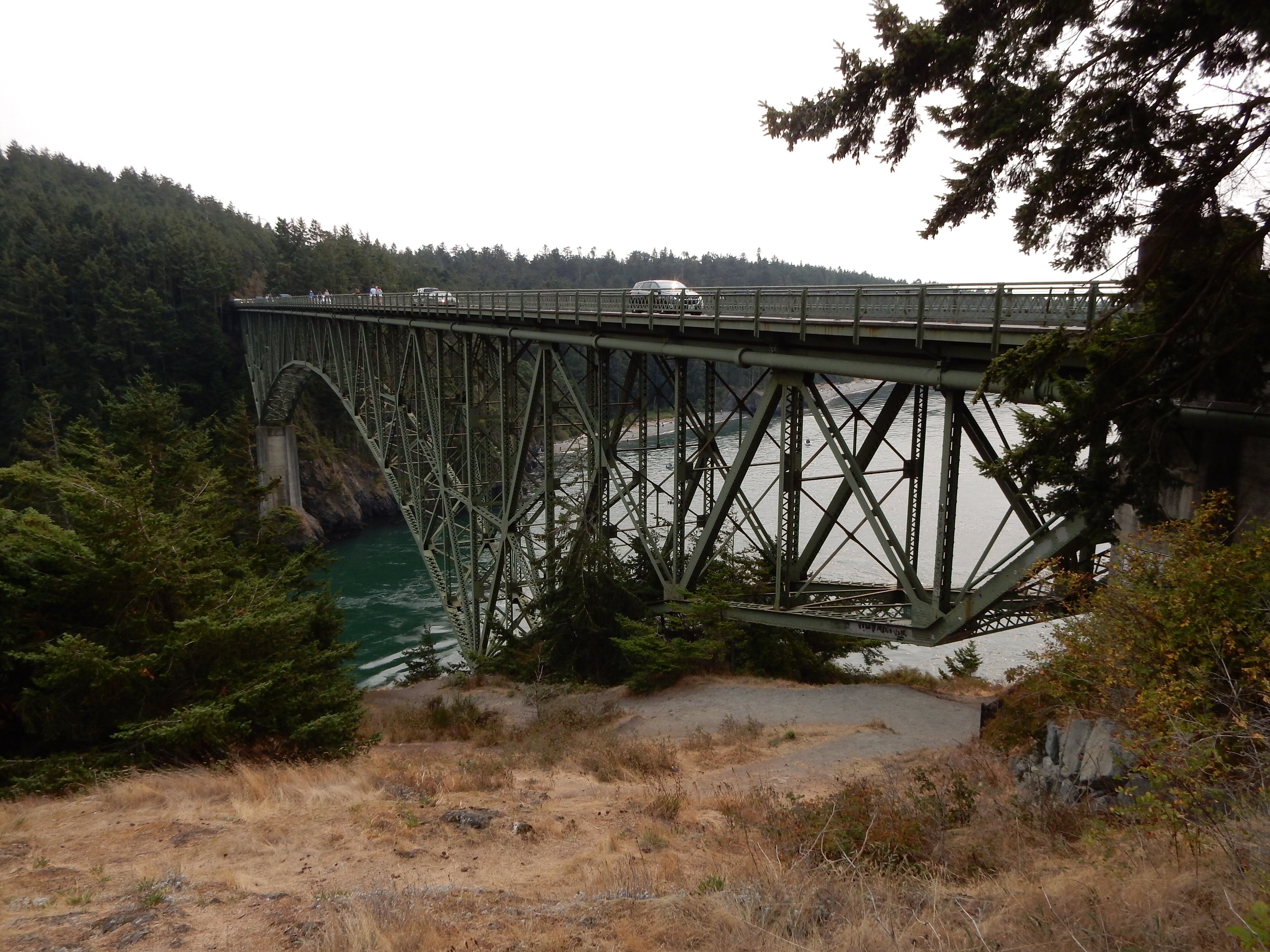 A nice shot of the truss arch bridge over Deception Pass, complete with the swirling current below.