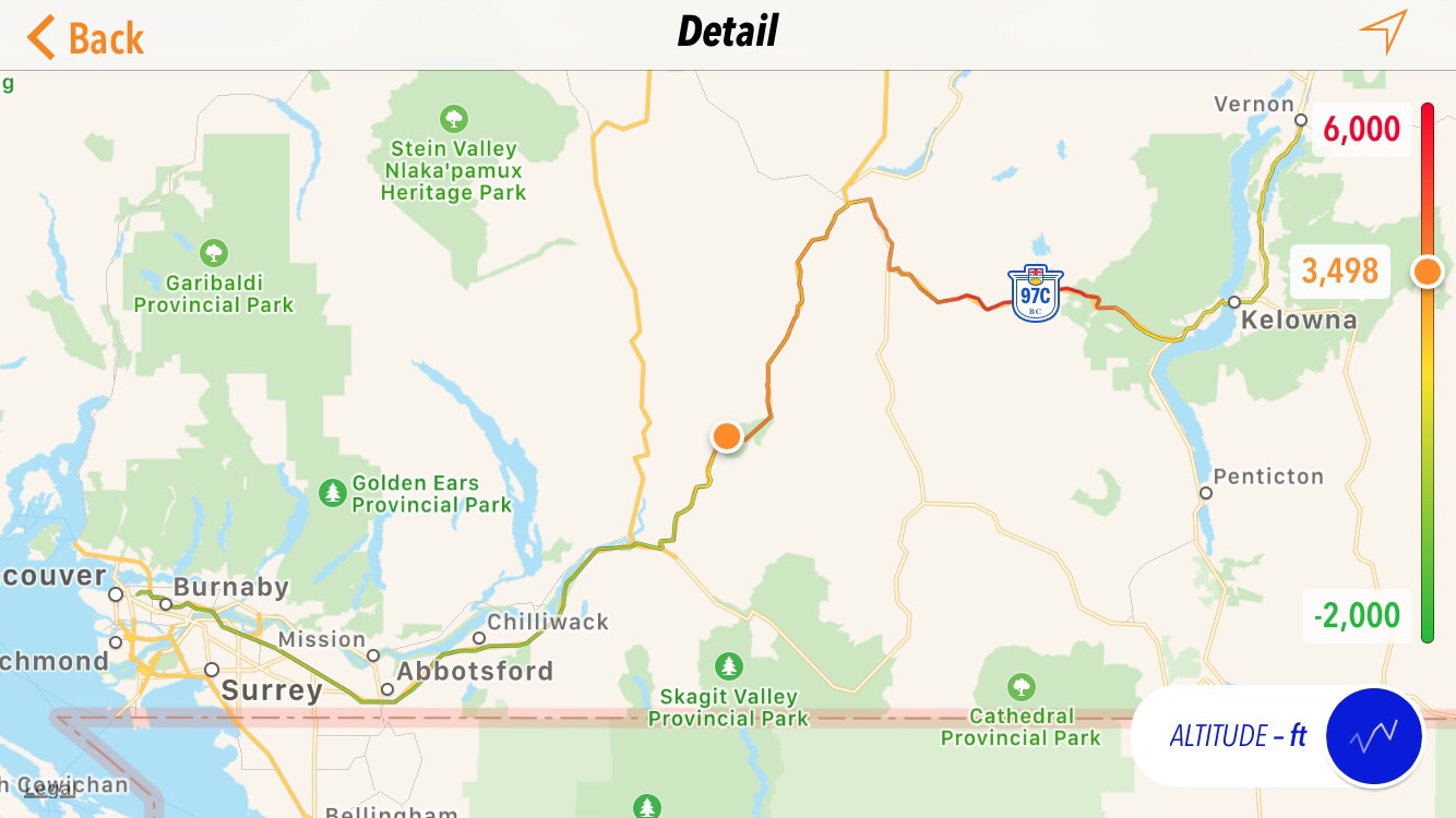 Map of the 2018 Par-Tay trip day 17 from Vancouver to Vernon.