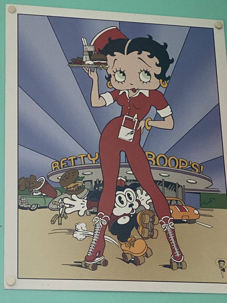 A Betty Boop poster at the Slaw Dogs Diner, taken for Papaboop, who is a fan of all things Betty Boop.