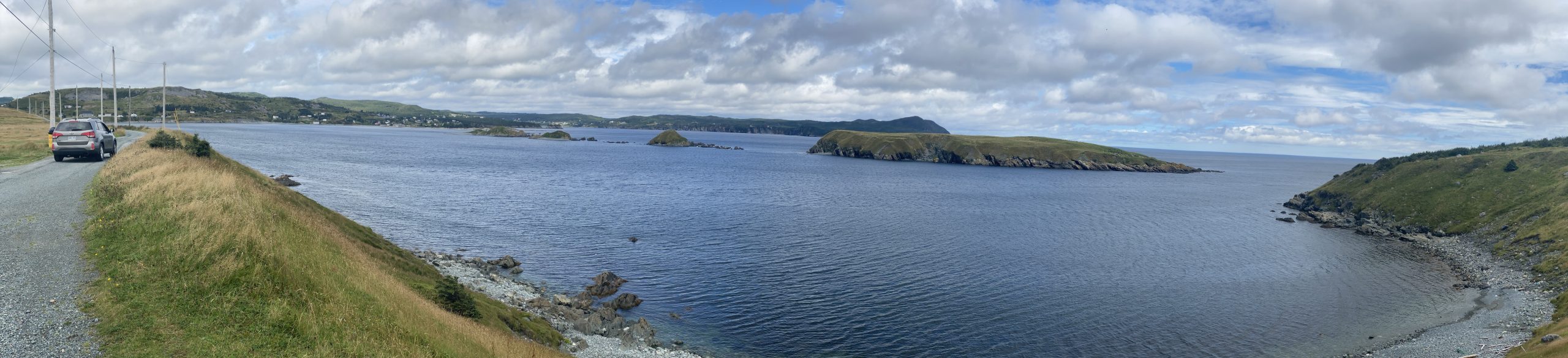 A panoramic view of the coast north of the Ferryland point in Newfoundland.