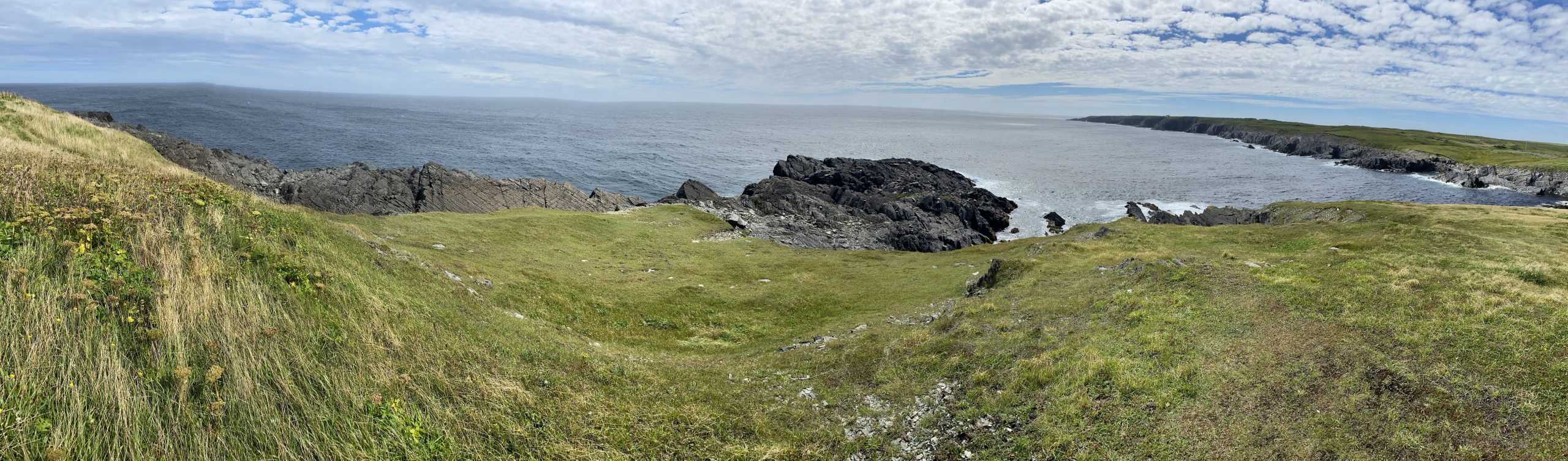 A panoramic view of the coast at the Cape Race lighthouse in Newfoundland.