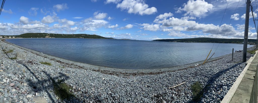 A panoramic view of Clarke’s Beach in Newfoundland.