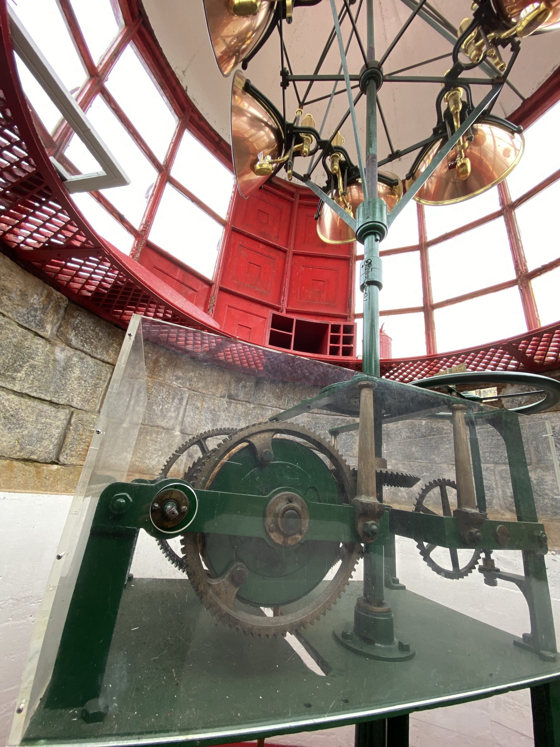 The mechanical counterweight mechanism that turned the lights at the Bonavista lighthouse in Newfoundland.