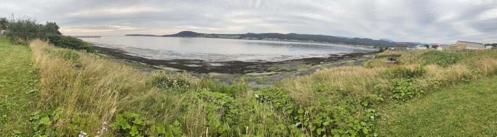 A panoramic view of Rocky Harbour from behind Jackie’s diner, where we were eating dinner in Rocky Harbour, Newfoundland.