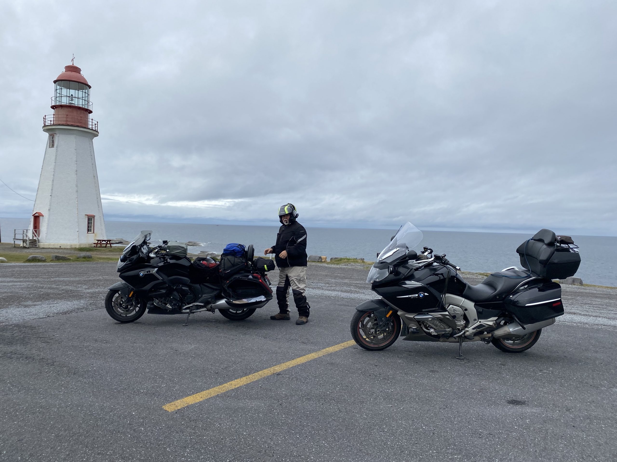 The bikes (and Chuck) at the Port Richie lighthouse near Port Choix, Newfoundland.