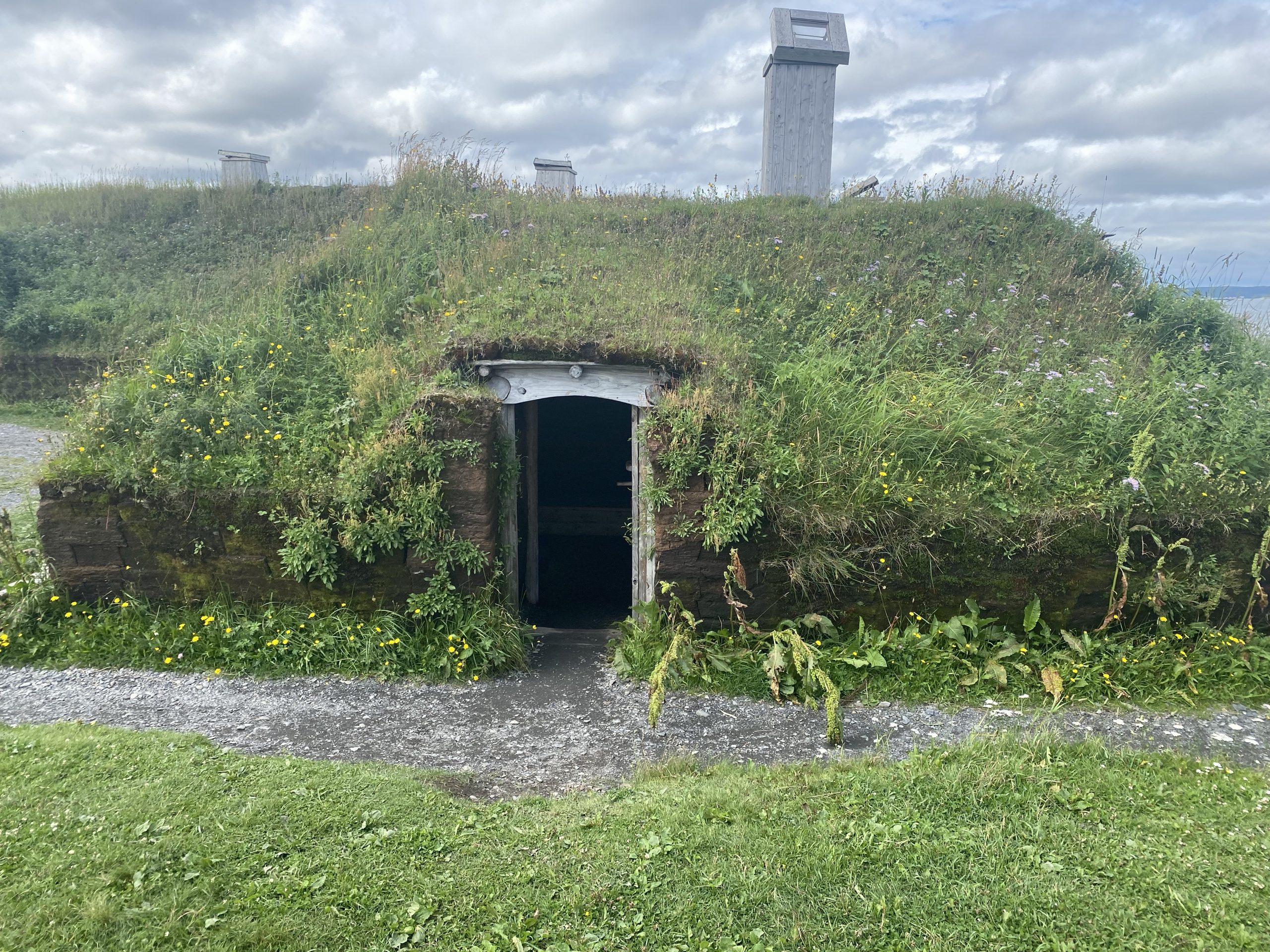 A re-creation of a smaller 1,000 year old Norse sod house.
