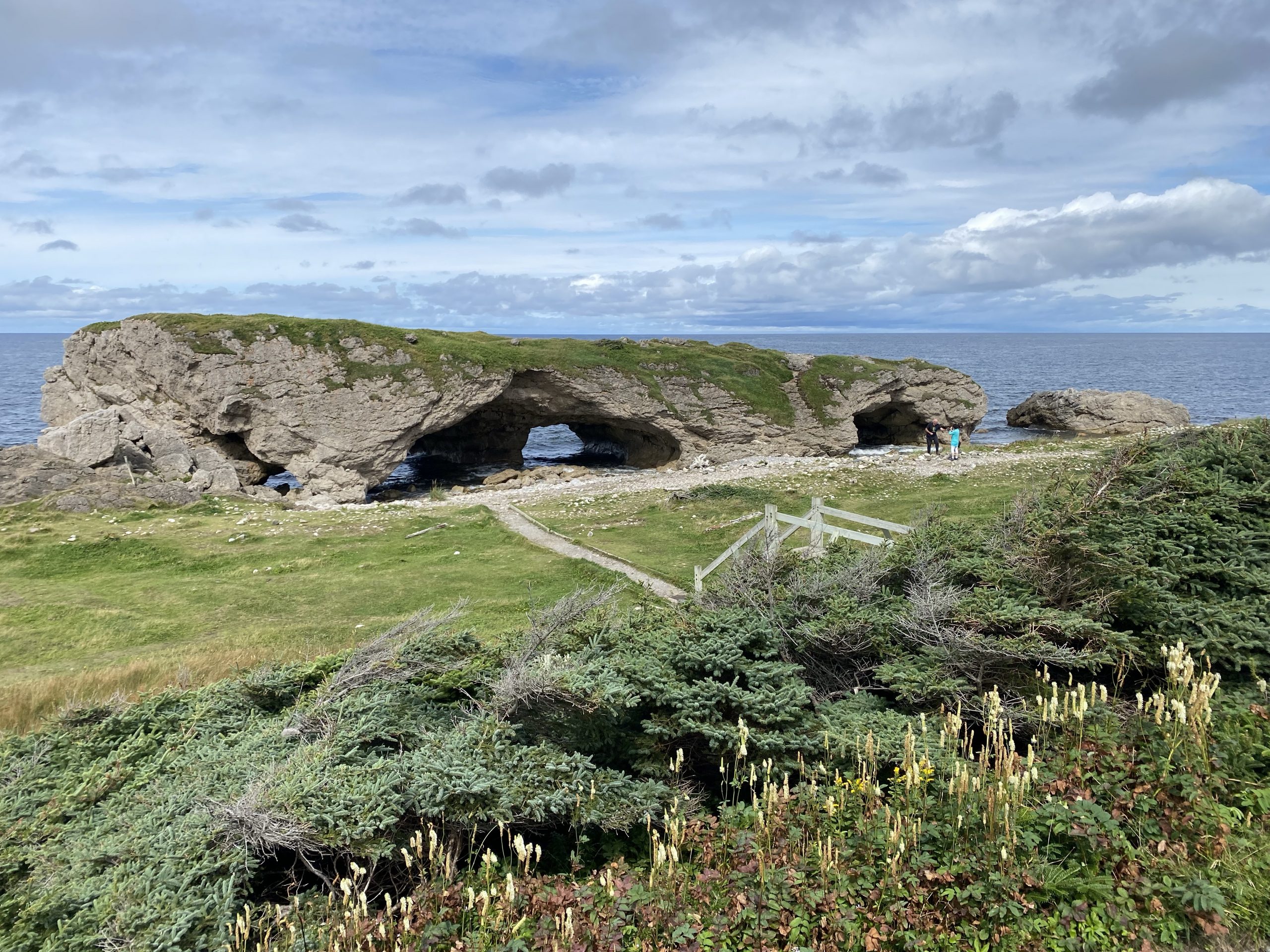 The main feature of Arches Provincial Park in Newfoundland. The arch to the left collapsed in 2008.