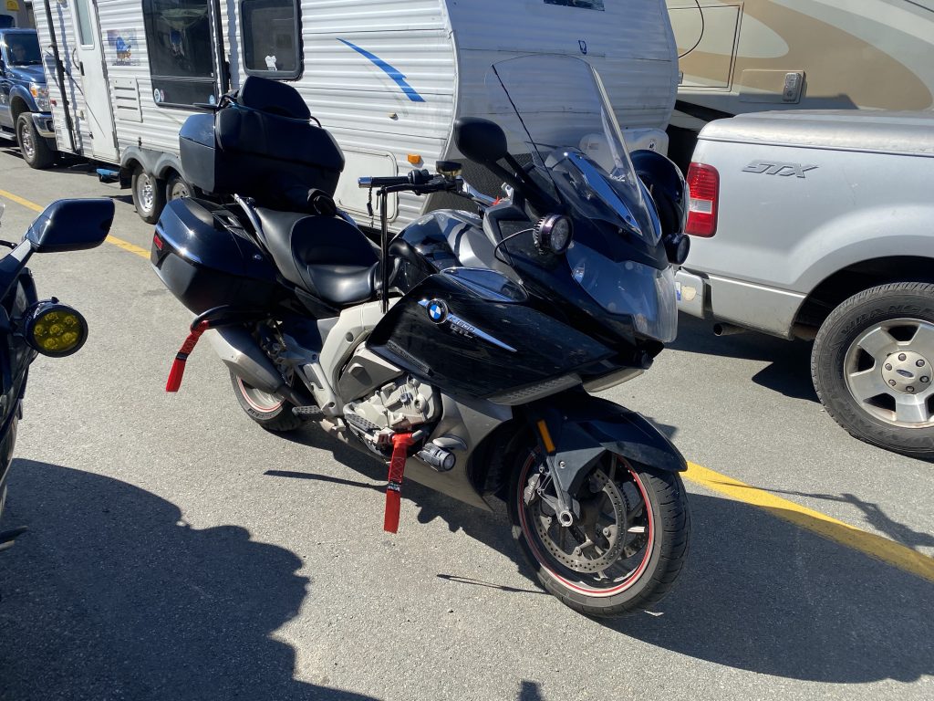 While waiting to board the Newfoundland to Nova Scotia ferry, I installed the soft straps so I’d be faster lashing her down once we got on board.