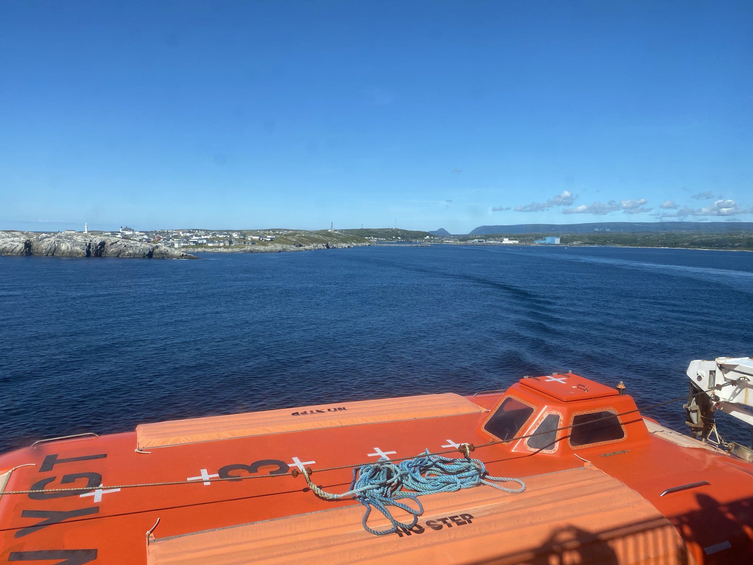 A look back into Port aux Basque harbor as the MV Highlanders ferry turns to sail from Newfoundland to Nova Scotia.