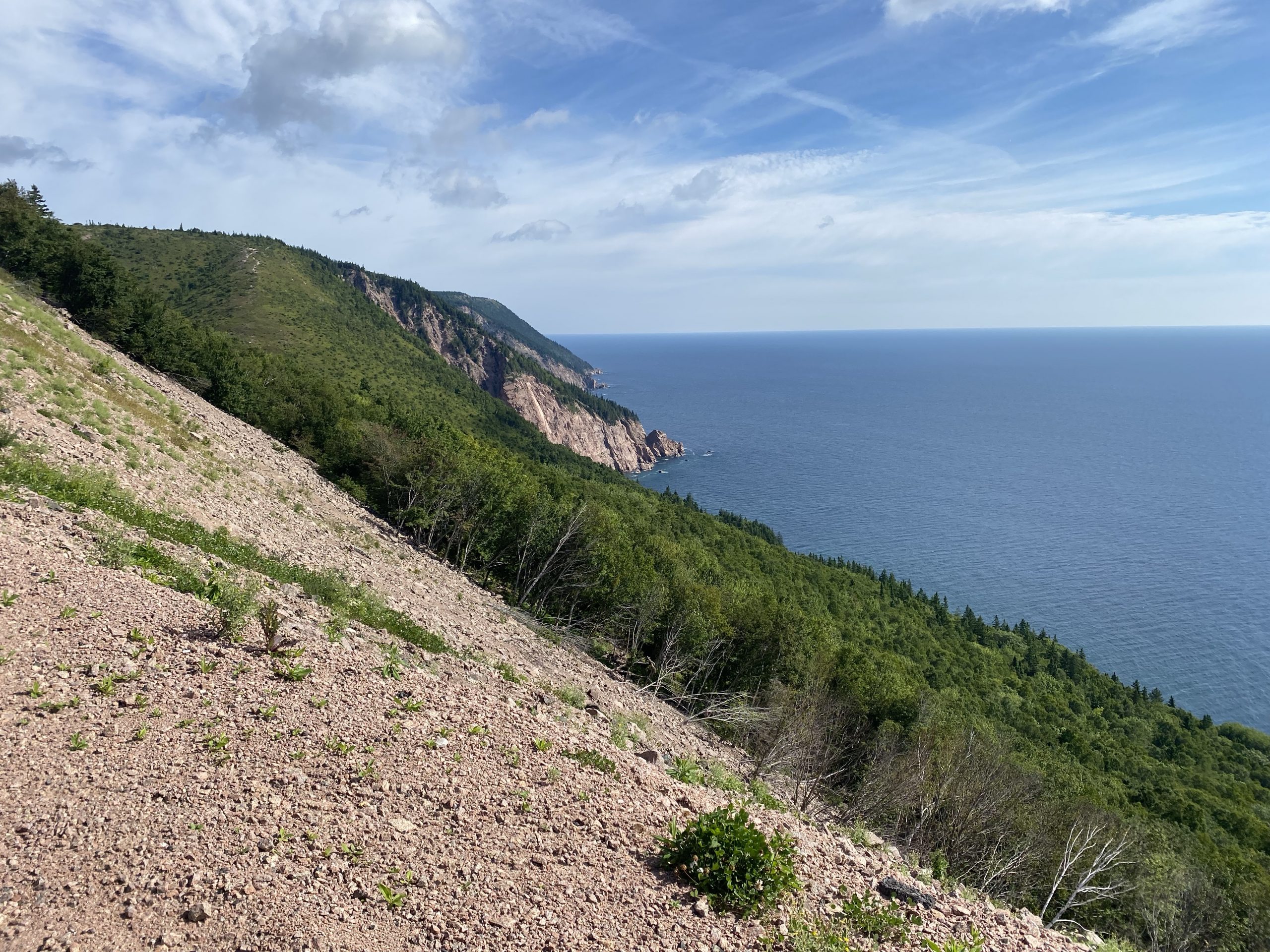 The shoreline north of an overlook along the Cabot Trail in Nova Scotia.