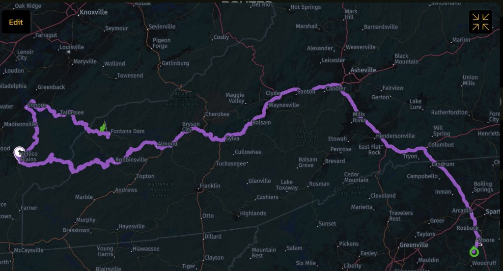 The original Day 3 route before the Cherohala Skyway closed.
