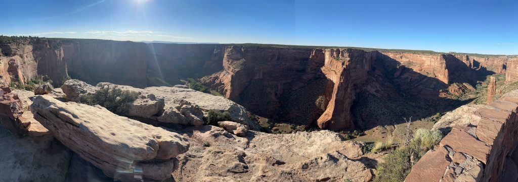 A panoramic view west of Spider Rock at Canyon De Chelly.