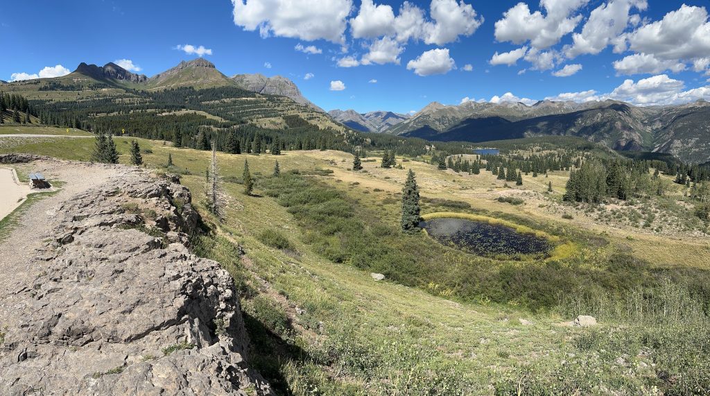 A panoramic view looking north from Molas Pass along US550 in Colorado.