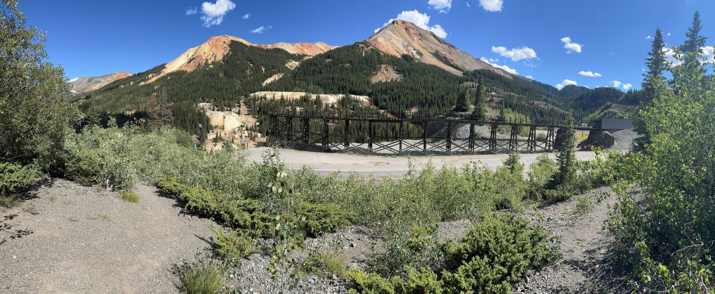 Red Mountain and an old mining rail trestle along US550 in Colorado.