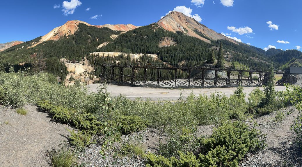 Red Mountain and an old mining rail trestle along US550 in Colorado.