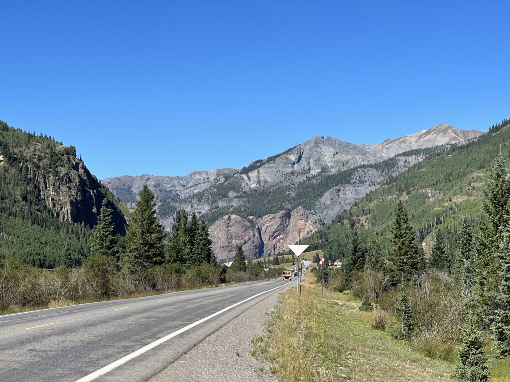 A view north on US550 in Colorado, just before entering the Uncompahgre Gorge.