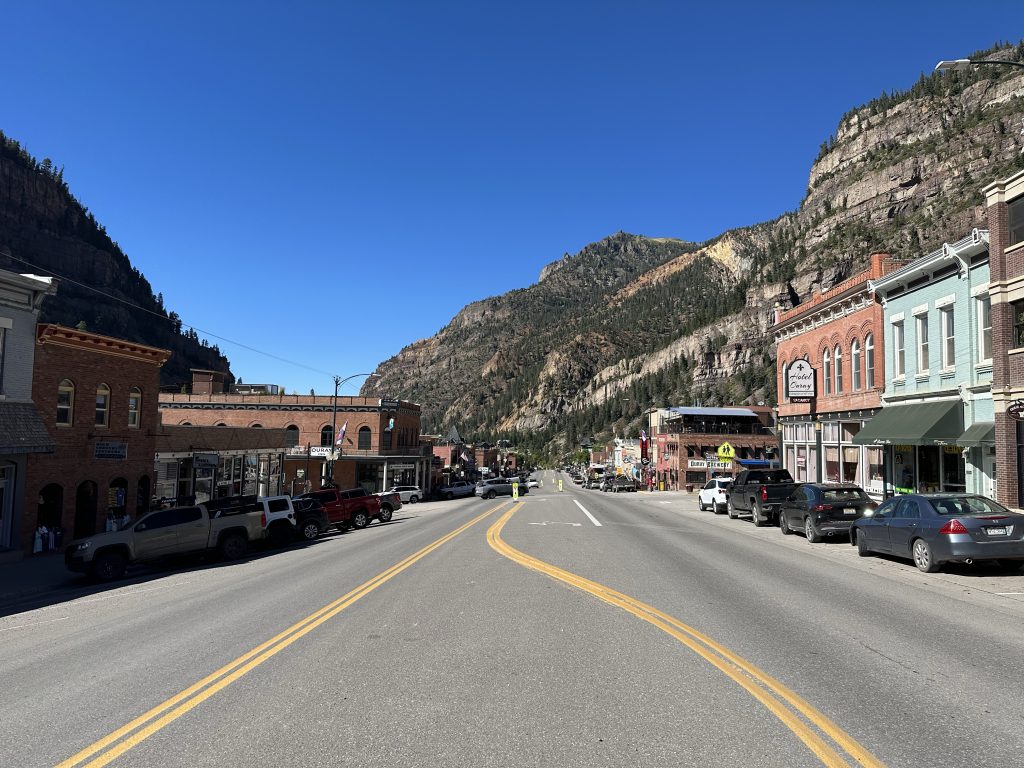 A view of downtown Ouray, Colorado, along US550.