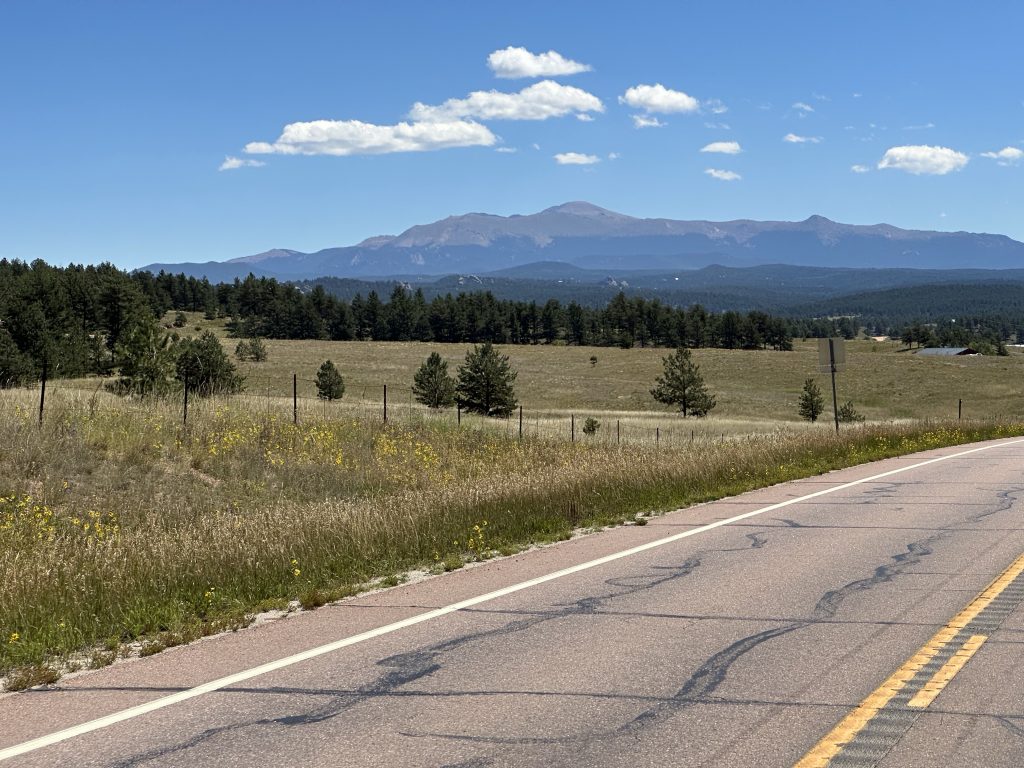 Pike’s Peak from US24 west of the mountain. I’ll ride to the top of that later today.