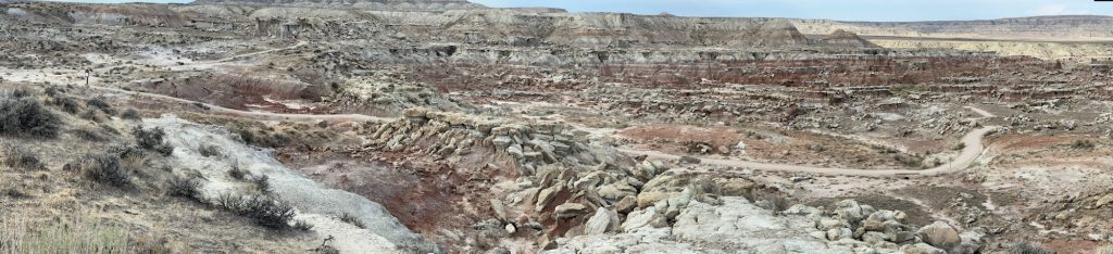 A panoramic view of the “badlands” along MT431.